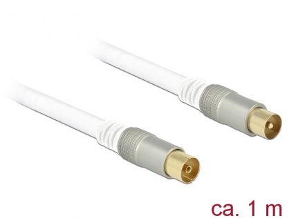 Cablu antena IEC Plug la IEC Jack RG-6/U 1m Premium Alb, Delock 89411
